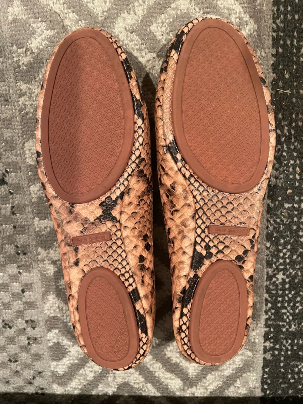 Tory Burch Blush Snake-Print Minnie Travel Ballet Flats